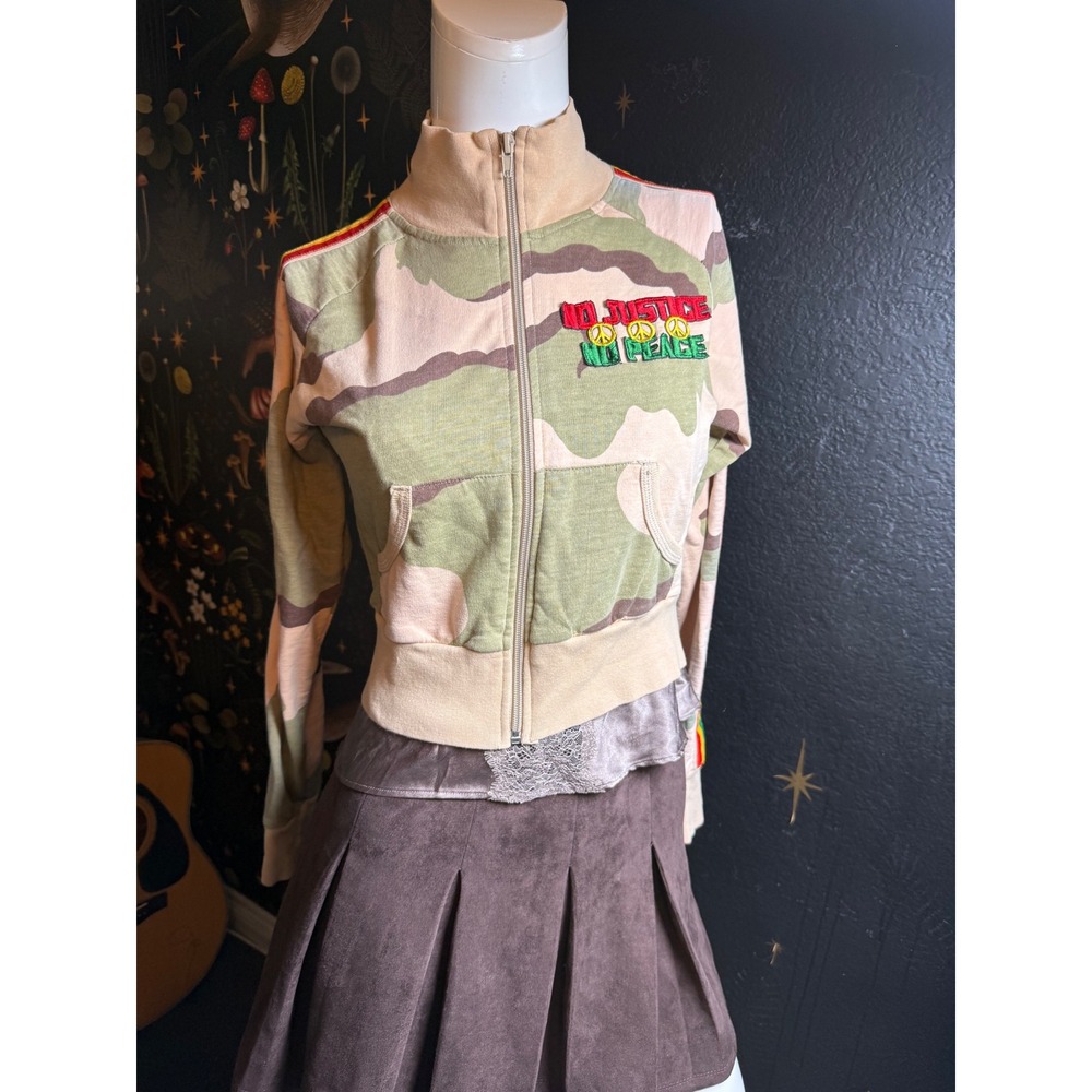 Rothco Vintage Camo Track Jacket No Justice No Peace Rasta Stripe Medium